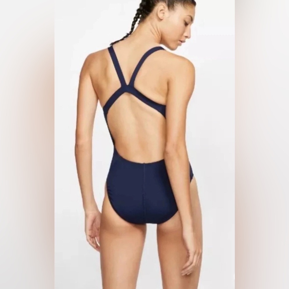 Nike Swim Fastback Women's One-Piece Swimsuit Size 34 - Navy Blue - Picture 2 of 5